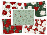 Tissu 100 % coton à motif poinsettia Jolly de Craft Cotton Co., 112 cm de large, pour travaux manuels, couture, patchwork et décoration d'intérieur.